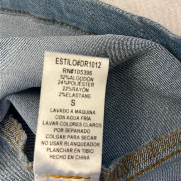 Light Blue Denim Mini Dress With Adjustable Straps and a Belted Waist Size S - Picture 11 of 14